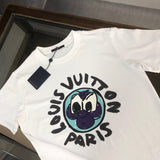 Close-up detail shot of Louis Vuitton cotton t-shirt with label-forward styling