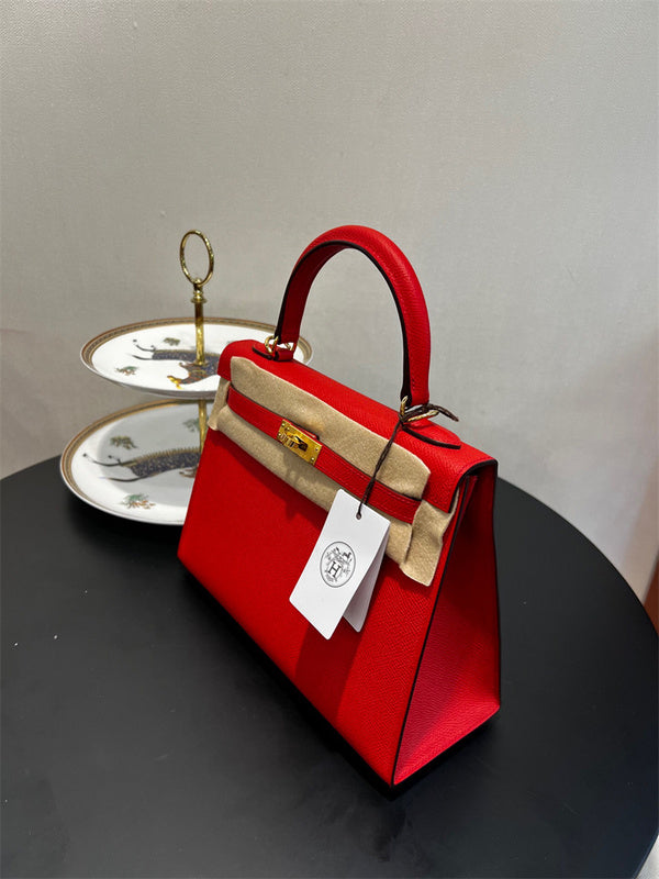 Side view of elegant structured handbag