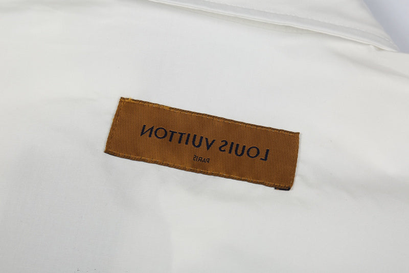 Front view of Louis Vuitton luxury clothing with logo-detail design