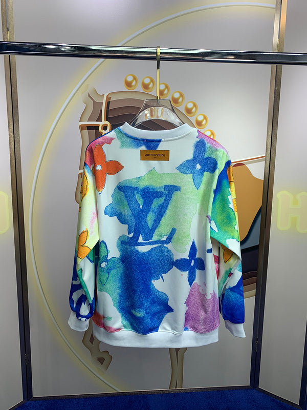 Side profile of Louis Vuitton luxury clothing with signature branding