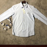 Front view of Lacoste luxury clothing with monogram-inspired silhouette