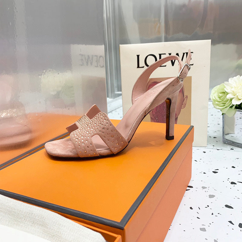 Hermès Beige Crisscross Strap Sandals - Close-Up Texture View