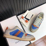 Side profile of Gucci neutral cream sneakers breathable knit upper