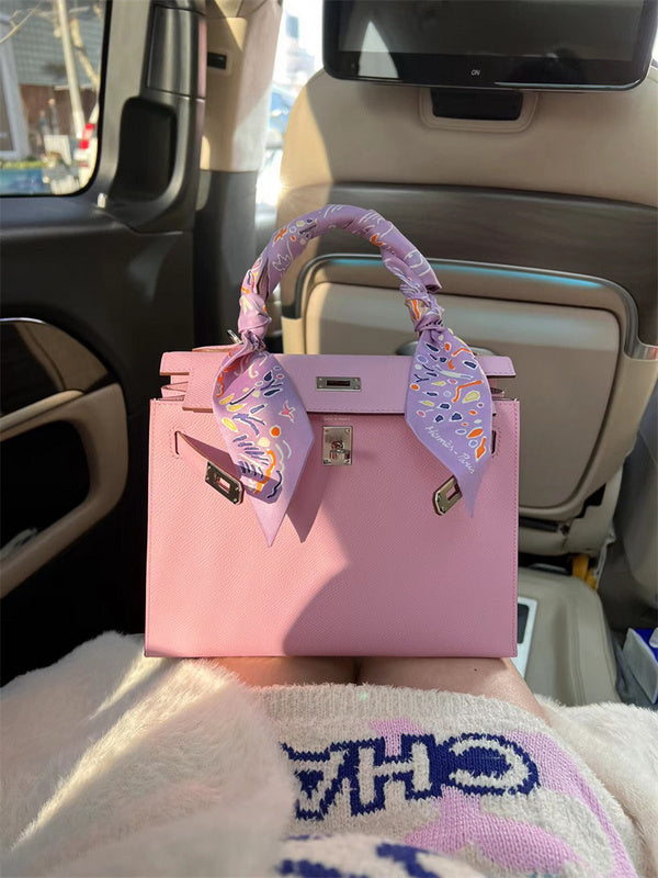 Side view of classic structured handbag