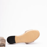 Close-up of Fendi sandals hardware and fine stitching