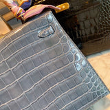 Side view of classic structured handbag