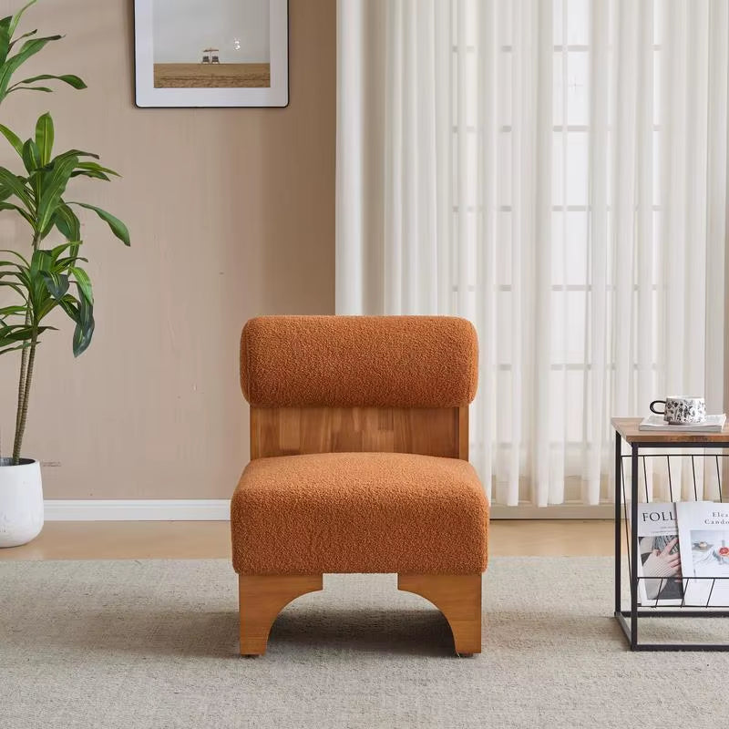 Modern Boucle Lounge Chair, Solid Wood Frame, Rolled Backrest