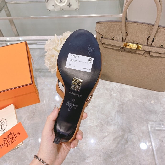 Hermès Nude Ankle Strap Heels - Front View