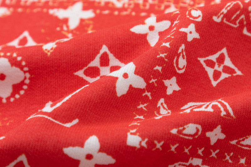 Back view of Louis Vuitton luxury clothing with signature branding