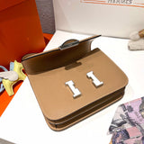 Side view of timeless structured handbag