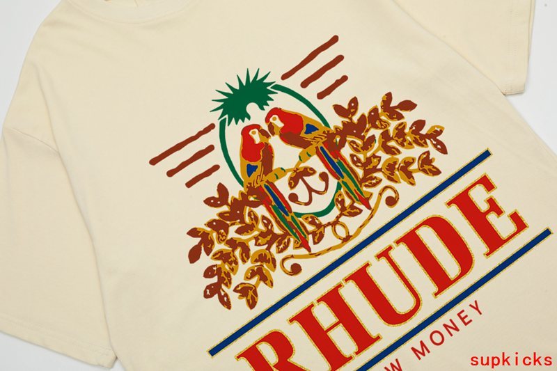 Side profile of Rhude luxury clothing with monogram-inspired silhouette