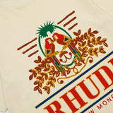 Side profile of Rhude luxury clothing with monogram-inspired silhouette