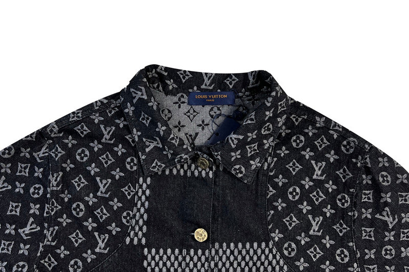 Close-up detail shot of Louis Vuitton luxury clothing with runway-inspired design