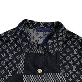 Close-up detail shot of Louis Vuitton luxury clothing with runway-inspired design
