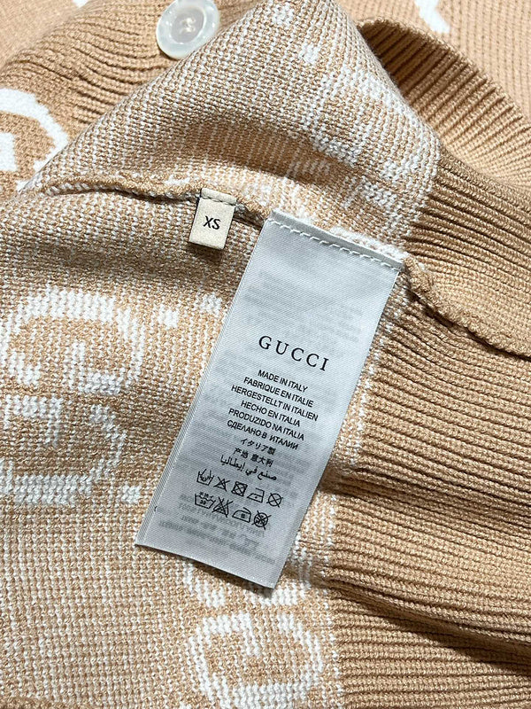 Back view of Gucci luxury clothing with monogram-inspired silhouette