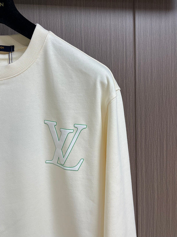 Full styled look of Louis Vuitton luxury clothing with logo-detail design