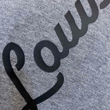 Close-up detail shot of Louis Vuitton cotton t-shirt with signature branding