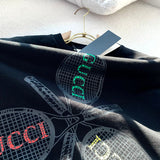 Side profile of Gucci luxury clothing with monogram-inspired silhouette