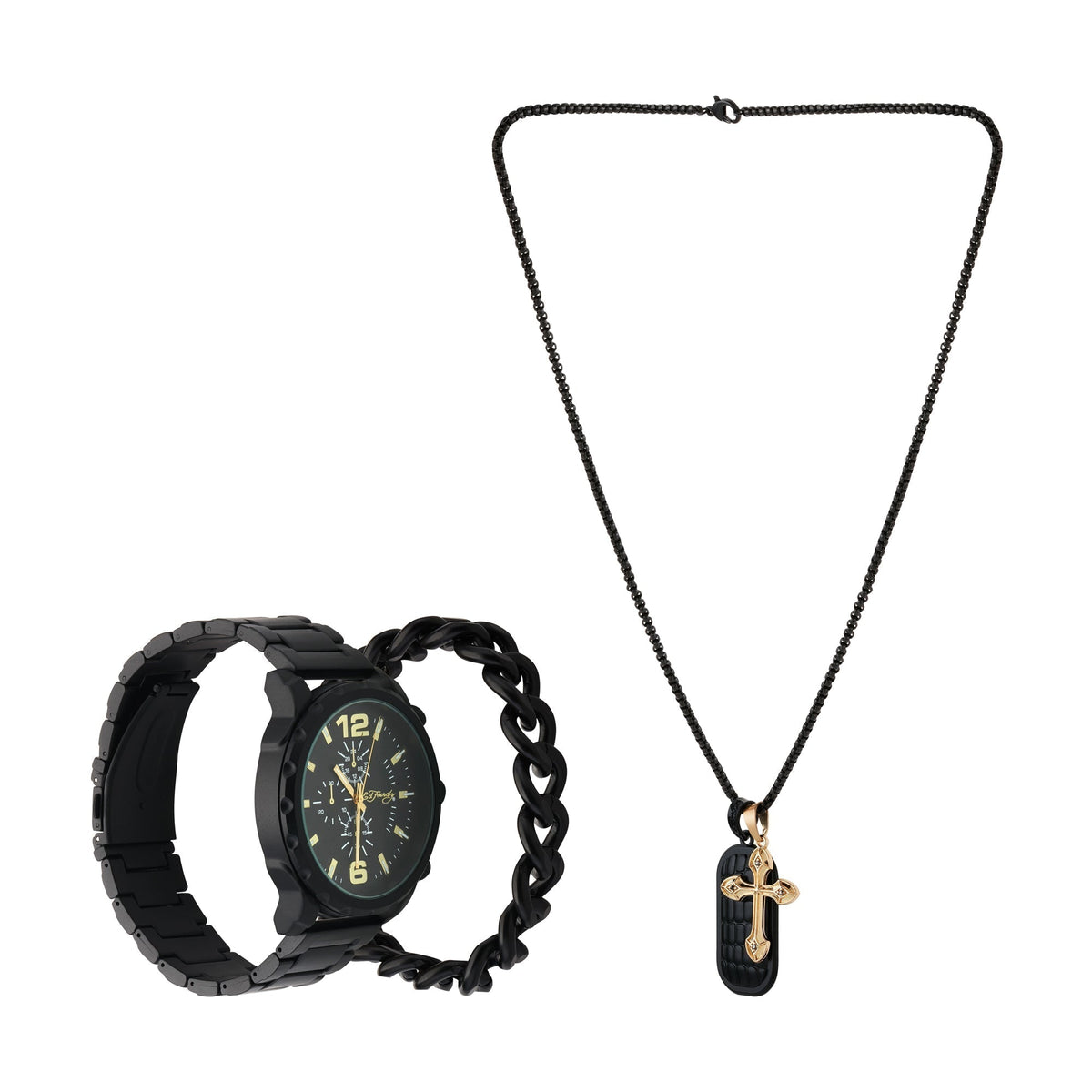 Front view of Ed Hardy men's black bracelet