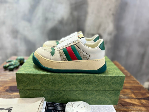 Gucci Designer sneakers in bold contrast minimalist modern build front view