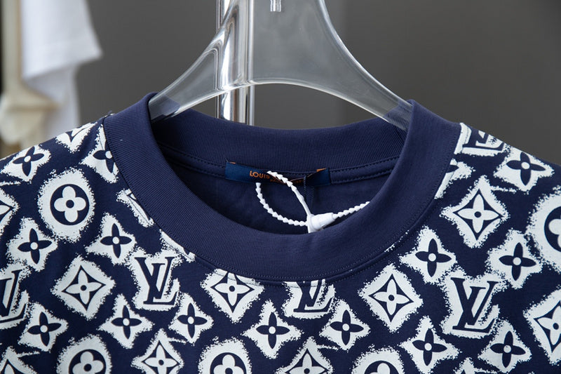 Close-up detail shot of Louis Vuitton cotton t-shirt with monogram-inspired silhouette