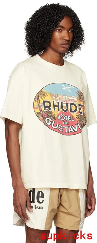 Full styled look of Rhude luxury clothing with relaxed-fit cut