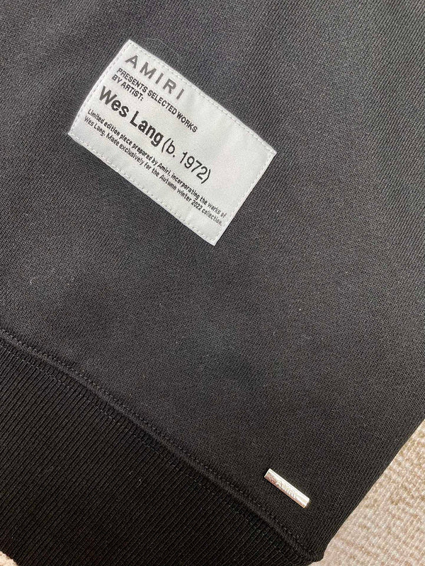 Close-up of Amiri hoodie craftsmanship