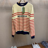 Front view of Gucci luxury clothing with label-forward styling