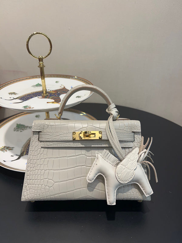 Side view of polished structured handbag