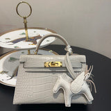 Side view of polished structured handbag