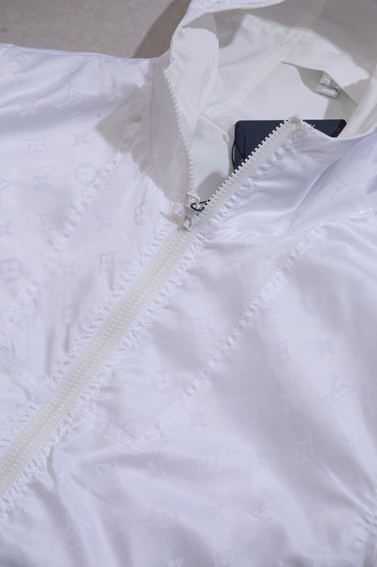 Back view of Louis Vuitton luxury clothing with label-forward styling