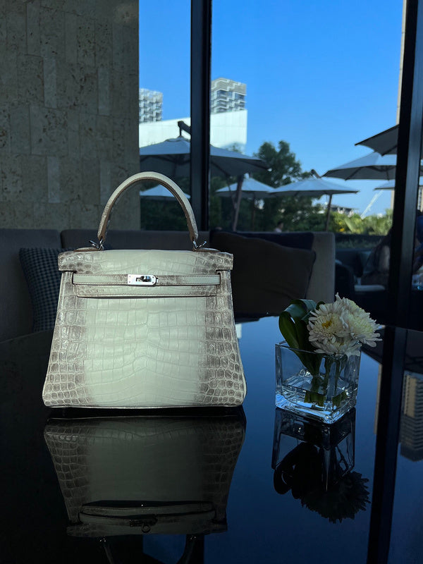 Side view of modern structured handbag