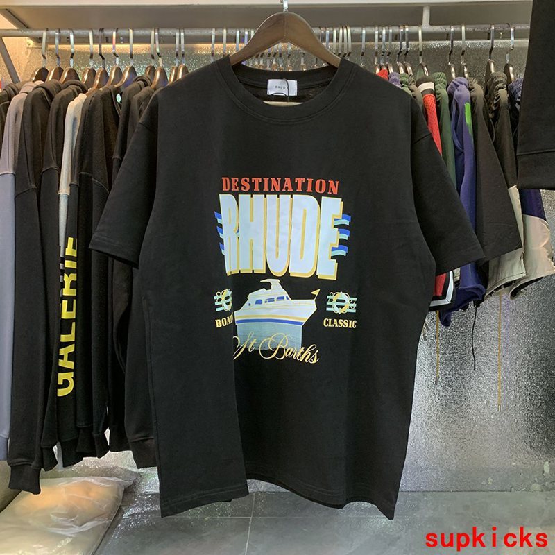 Front view of Rhude luxury clothing with tailored silhouette