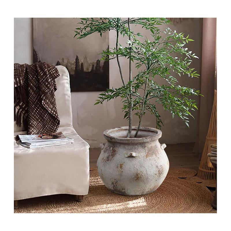 Luxenhome off White Rustic Cauldron Mgo Planterpot