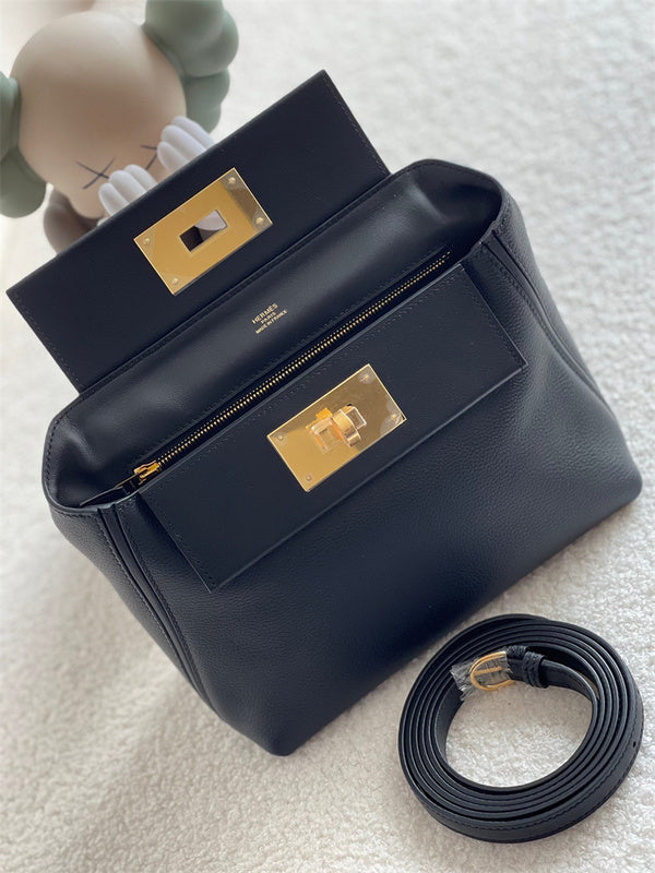 Side view of sophisticated structured handbag