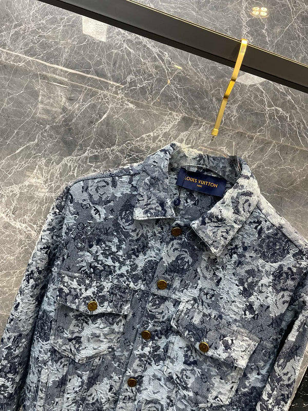Flat lay presentation of Louis Vuitton luxury clothing with logo-detail design