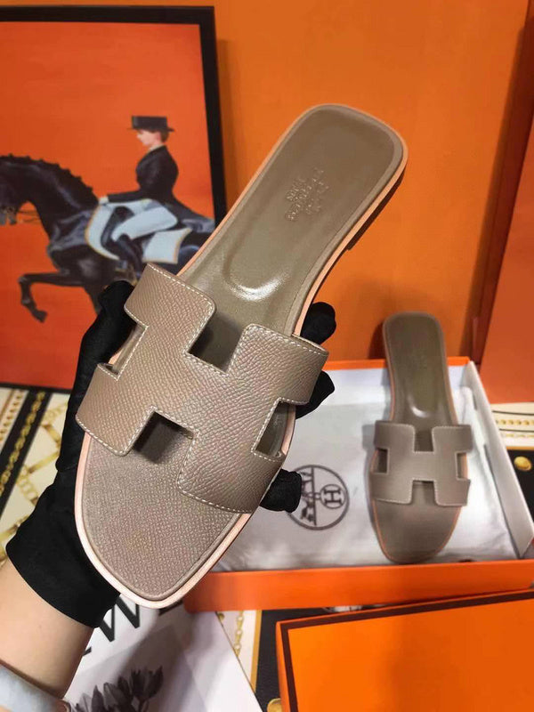 Hermès Grey Crisscross Strap Sandals - Front View