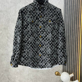 Back view of Louis Vuitton luxury clothing with label-forward styling