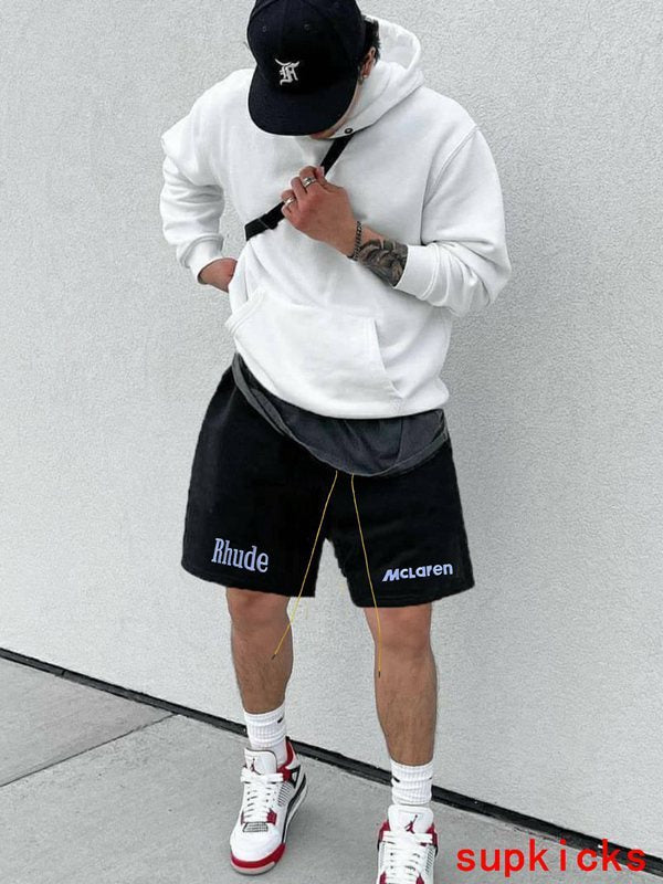 Front view of Rhude luxury clothing with tailored silhouette