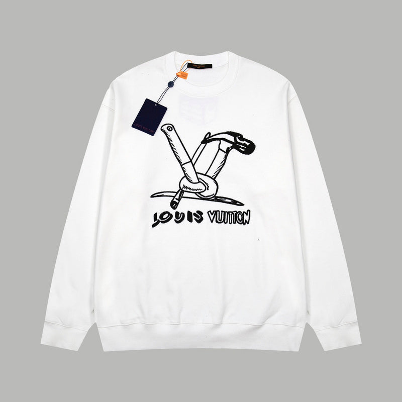 Front view of Louis Vuitton luxury clothing with signature branding
