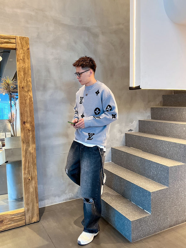 Side profile of Louis Vuitton luxury clothing with monogram-inspired silhouette