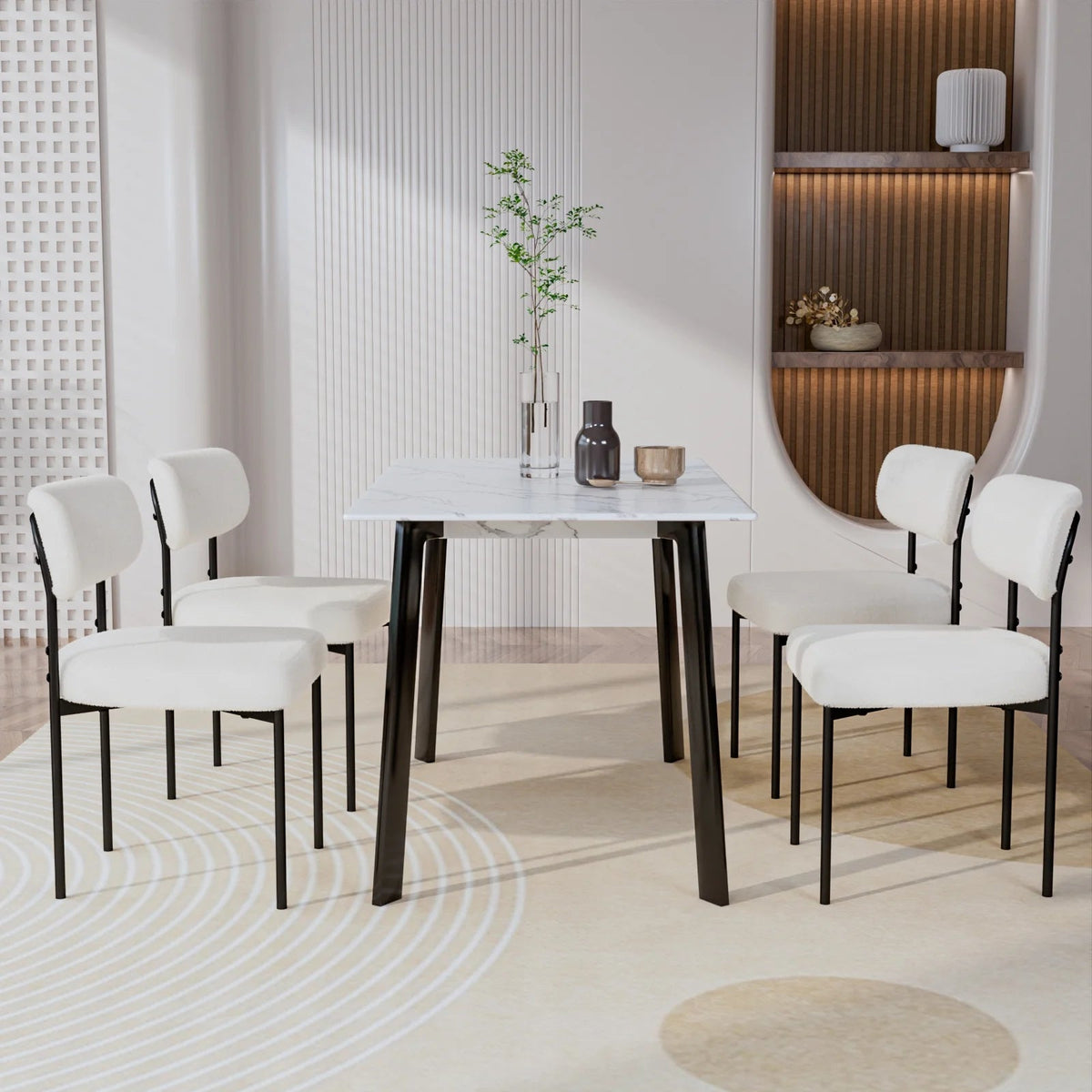 Boucle Dining Chairs Set of 4 Modern Upholstered Kitchen Dining Room Chairs