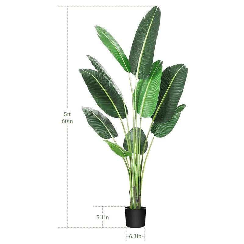 DLDA 5 Ft Bird of Paradise Artificial Plant 60 Inch UV Resistant Lifelike Fake Plant in Black Planter