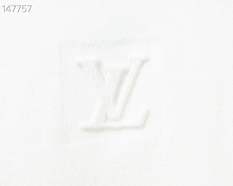Front view of Louis Vuitton luxury clothing with signature branding