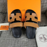 Hermès Chocolate Brown Platform Sandals - Angled View