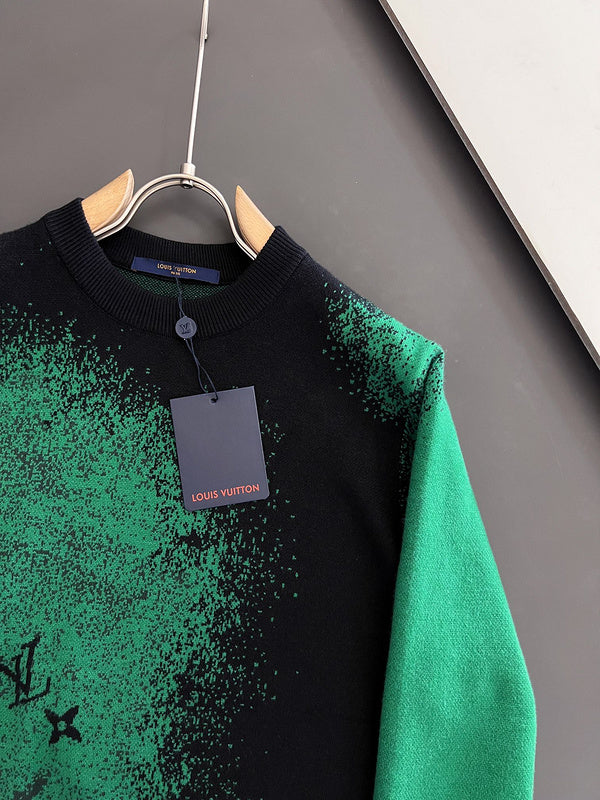 Close-up detail shot of Louis Vuitton luxury clothing with runway-inspired design