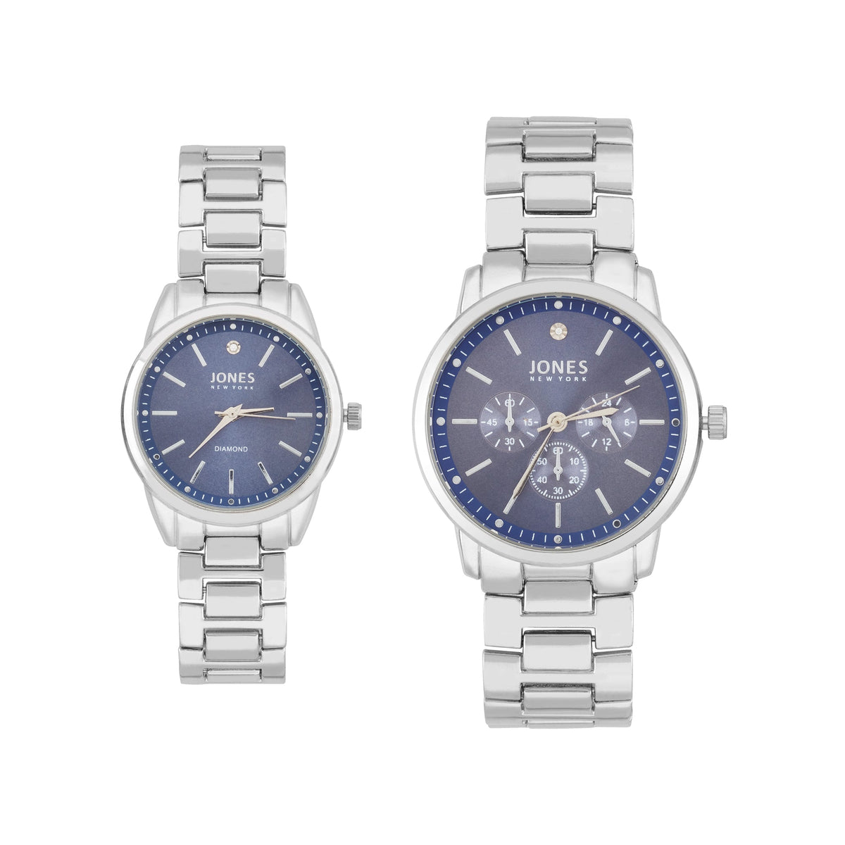 Close-up detail view of Jones New York unisex blue watch