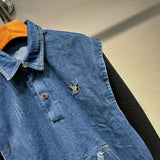 Front view of Louis Vuitton luxury clothing with logo-detail design