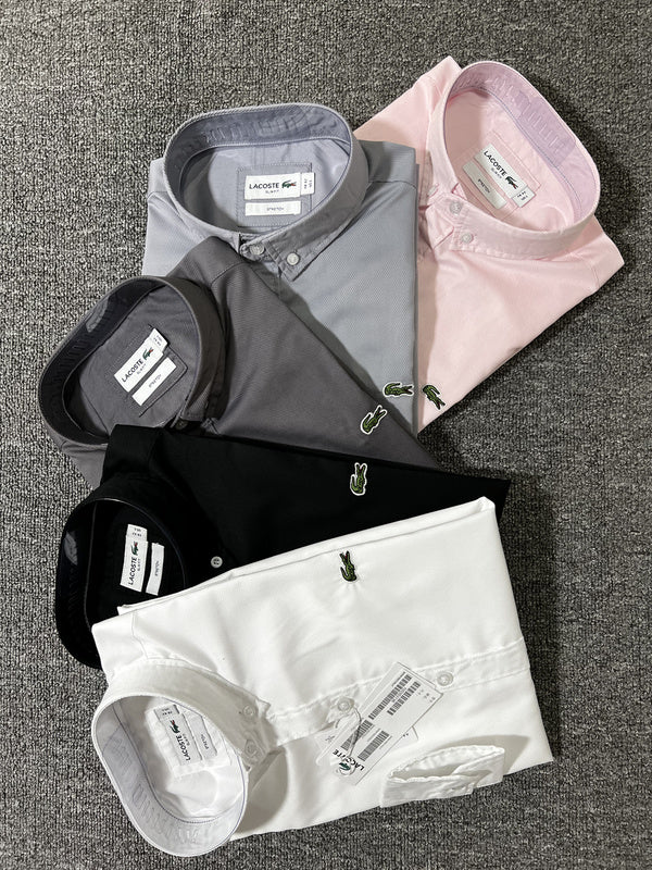 Close-up detail shot of Lacoste luxury clothing with logo-detail design