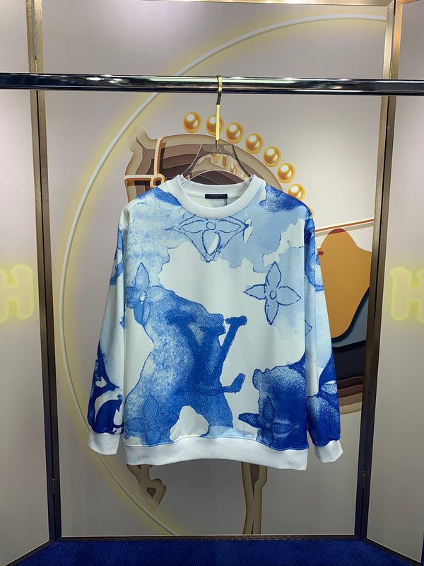 Back view of Louis Vuitton luxury clothing with signature branding
